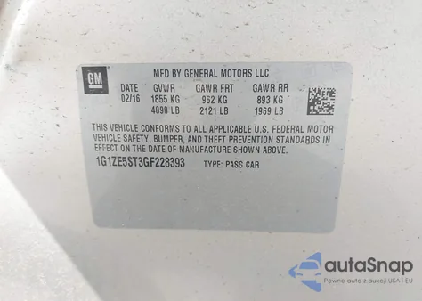 2016 Chevrolet Malibu 1Lt из США, поврежденный, VIN 1G1ZE5ST3GF228393